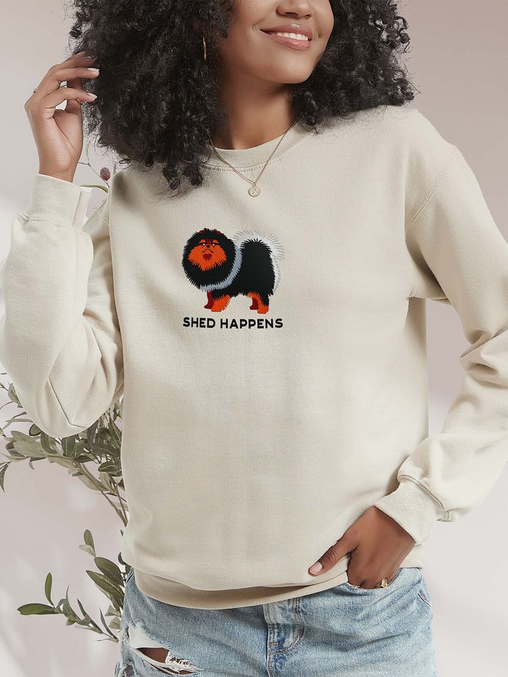 Shed Happens Sweatshirt (Embroidered) of a Pomeranian(Black & Tan) product image (2)