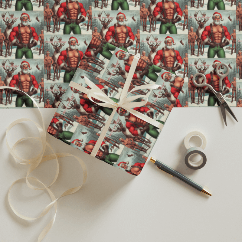 Camp Christmas Gay Leather Christmas Wrapping Paper Set of 3 Sheets! product image (1)