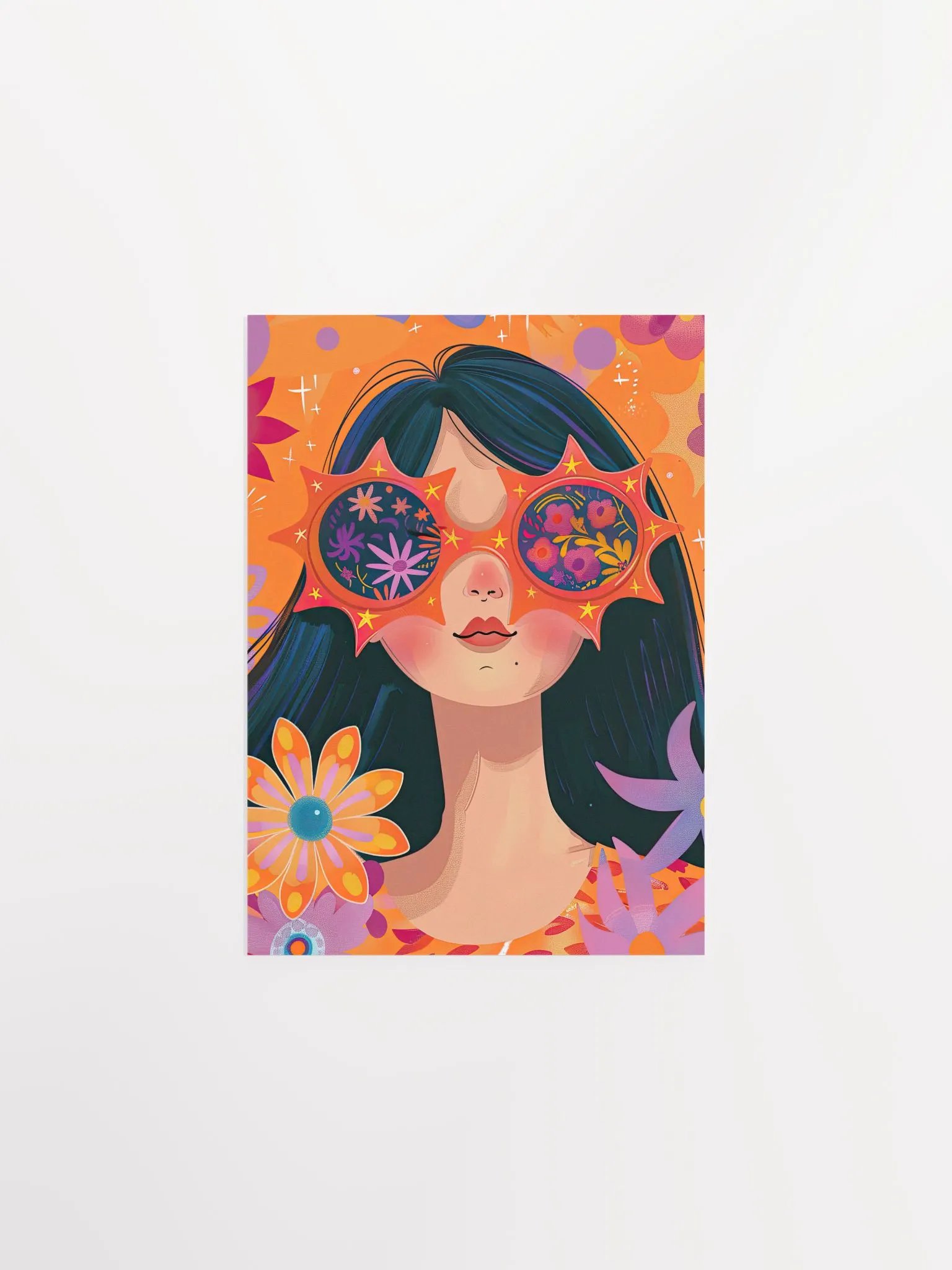 Girl with Sunglasses Maximalist Floral Art Print product image (11)