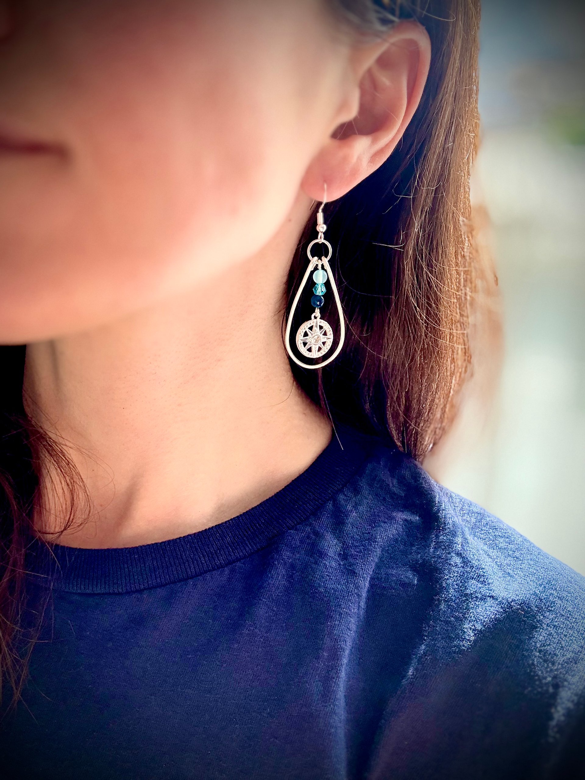 MFD-00262 | Nautical Compass Teardrop Earrings | Sterling Silver Hooks | Handmade Jewelry by Monique Faella Designs™ product image (2)