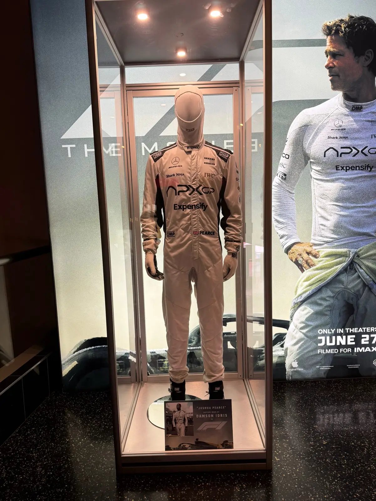 #F1Movie racing suits movie costume on display at @AMC Theatres Century City @F1 Movie #SonnyHayes #JoshuaPierce  #BradPitt #DamsonIdris #Racing #F1 #MovieProps #movierecommendation 