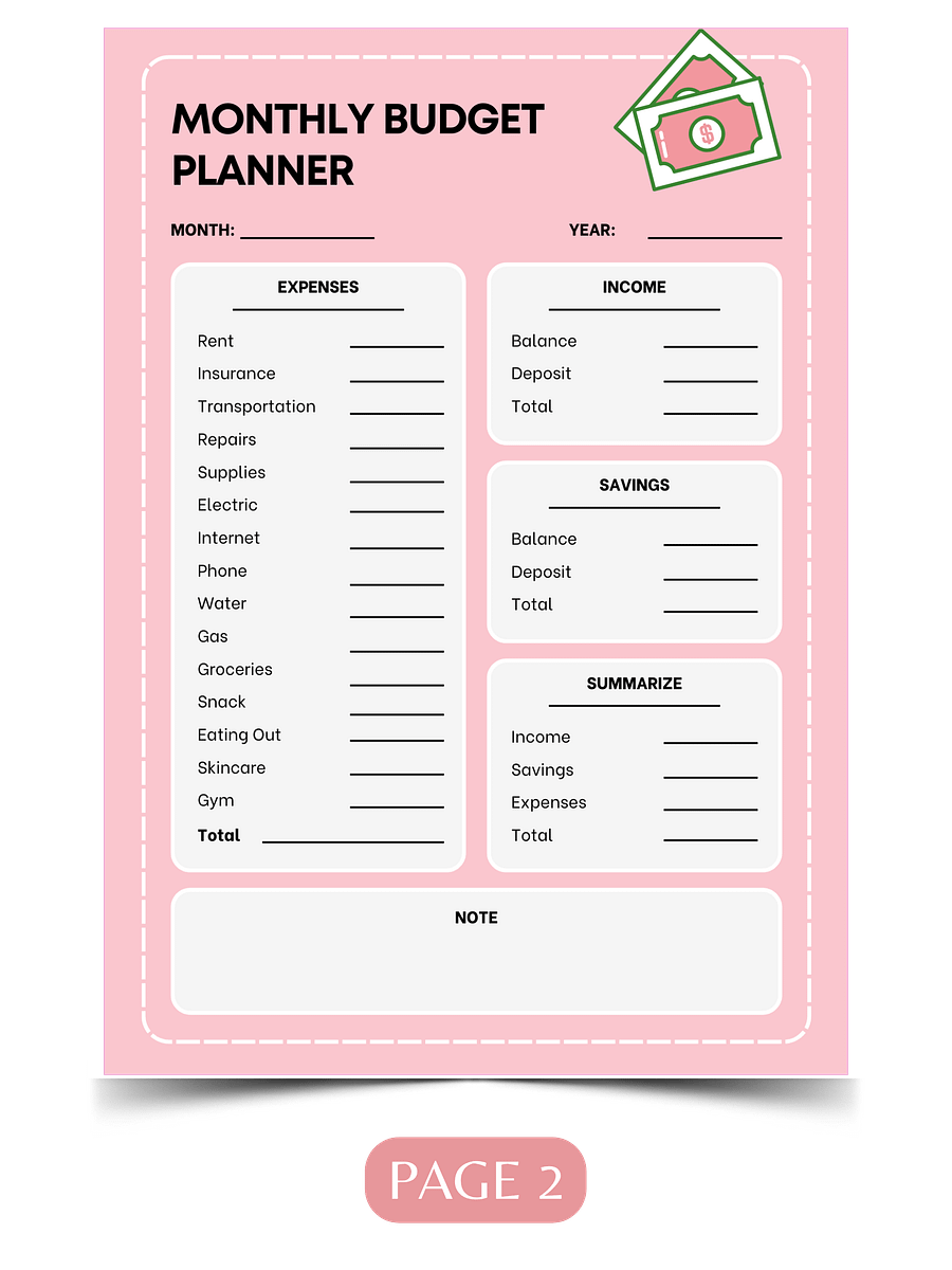 Cute Budgeting Bundle: 2 Monthly Planners + Savings Tracker product image (4)