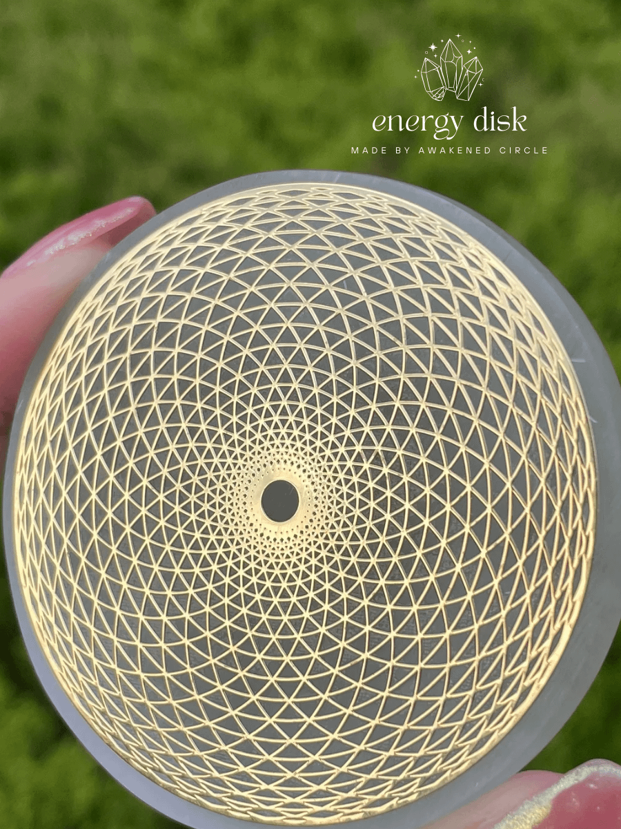 Natural Selenite Energy Disk – Flower of Life Crystal Charger product image (2)