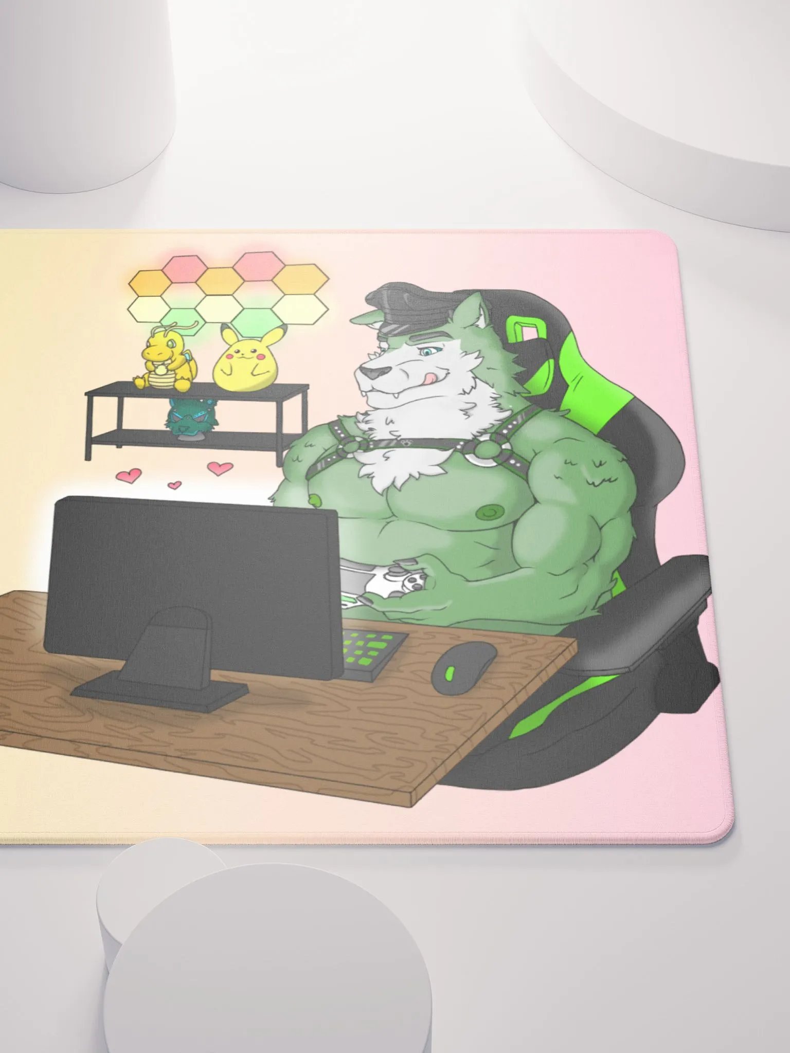 Cozy Wolf Dad Gaming Mouse Pad (Pink / Left) product image (9)