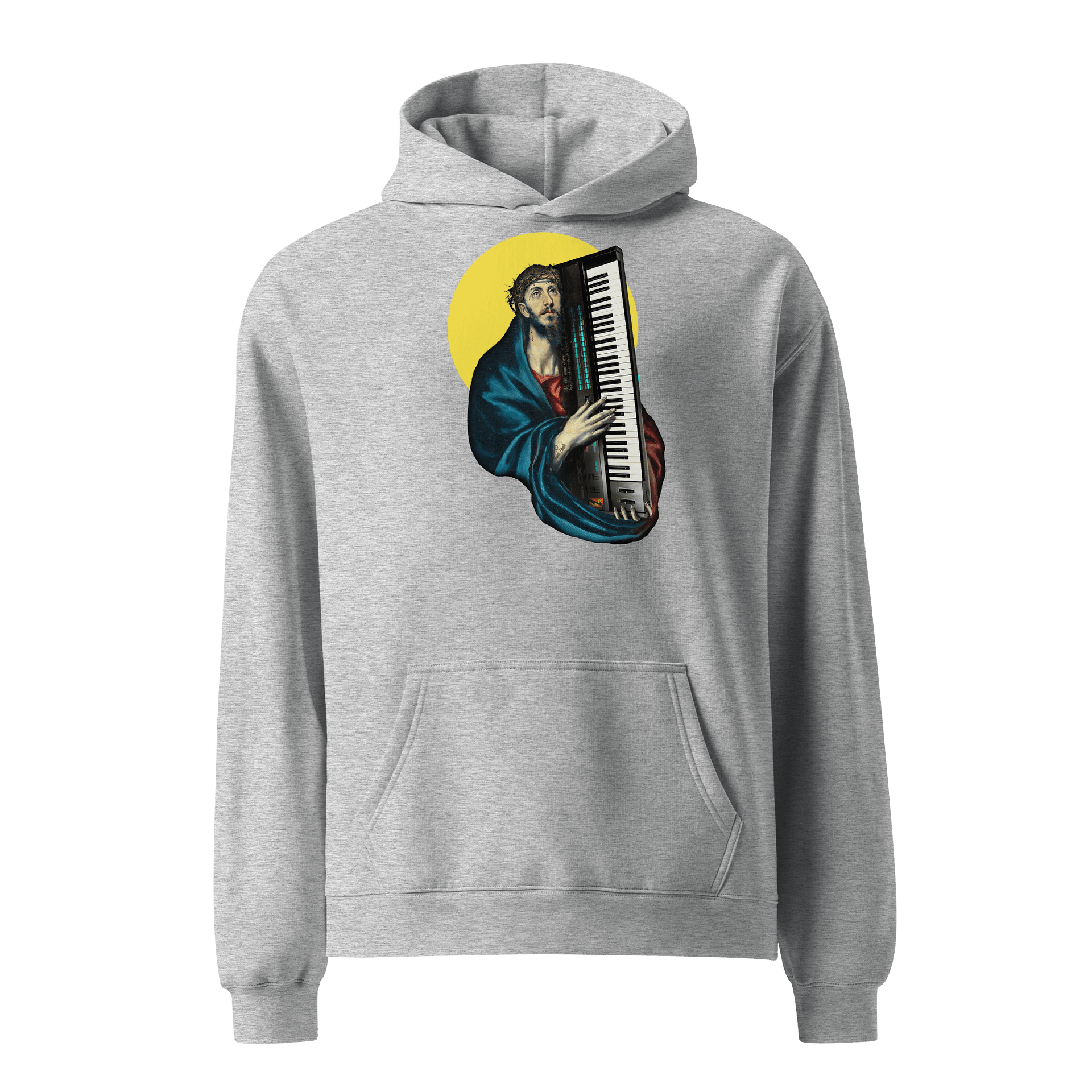 Christ Carrying the DX7 by Frank Fonik (Yamaha DX7), Techno EDM Unisex Premium Oversized Hoodie product image (3)