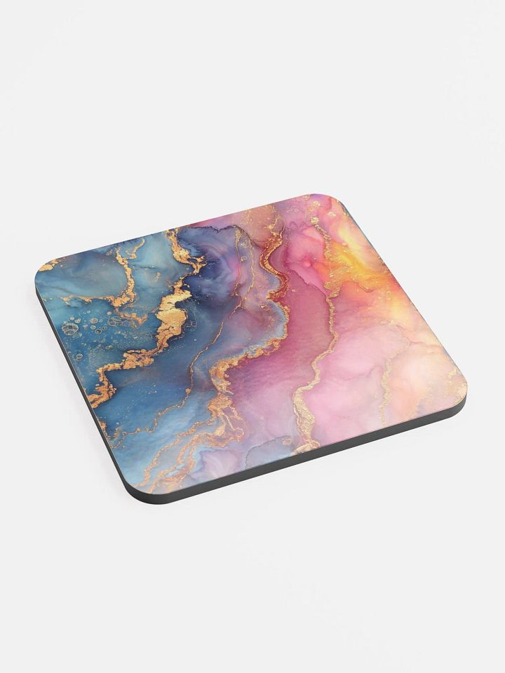 Blue Pink and Gold Alcohol Ink Glossy Cork Coaster by Treasure Pie product image (1)
