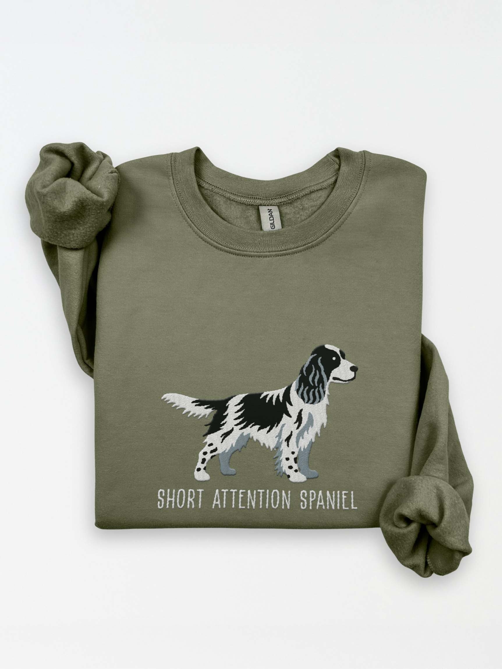 Short Attention Spaniel Sweatshirt (Embroidered) of an English Springer Spaniel(Black & White) product image (1)