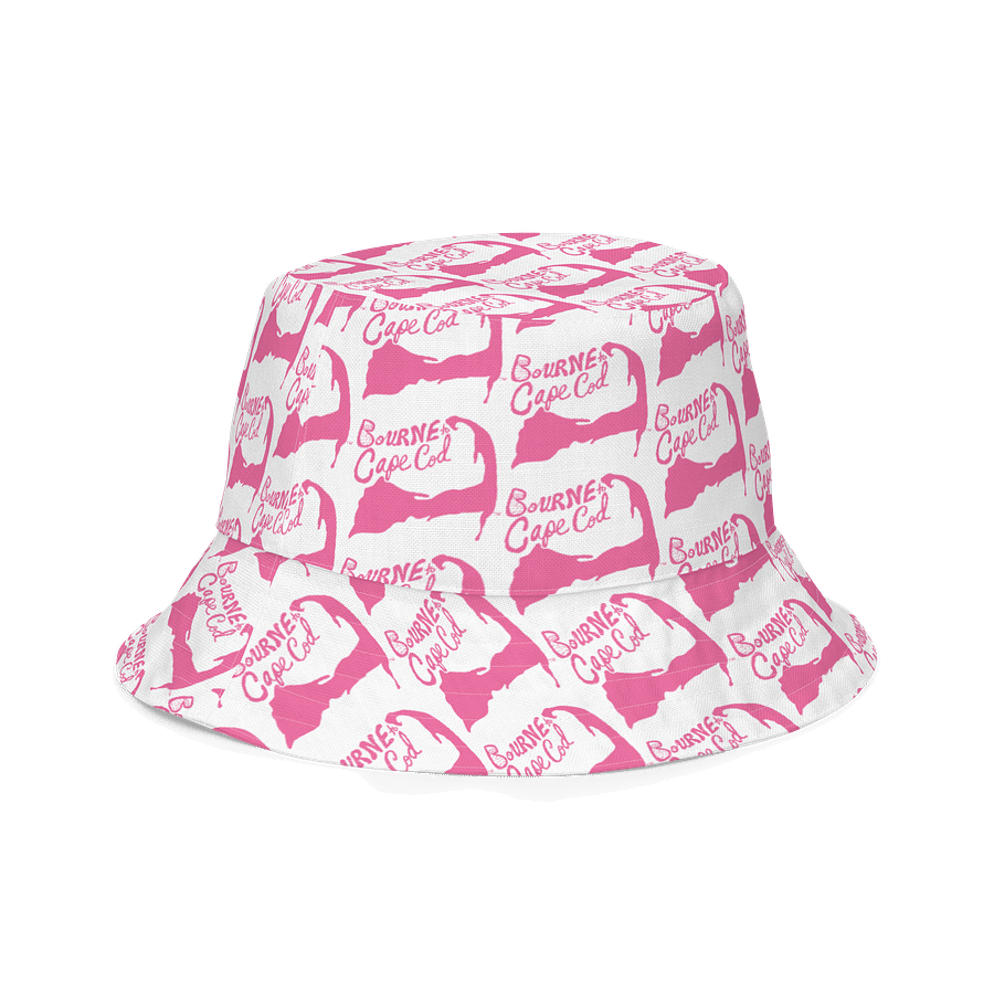 Adults Unisex | Reversible Bucket Hat | BOURNE to Cape Cod™ x BRN.2C.C.™ All-Over Logo Print | Coastal Style Sun Hat | Brilliant Rose & White product image (5)