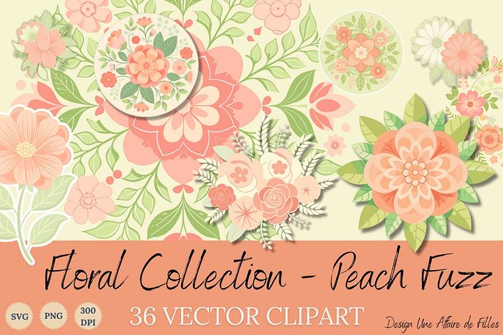 36 FLORAL PEACH FUZZ VECTORS CLIPART product image (1)