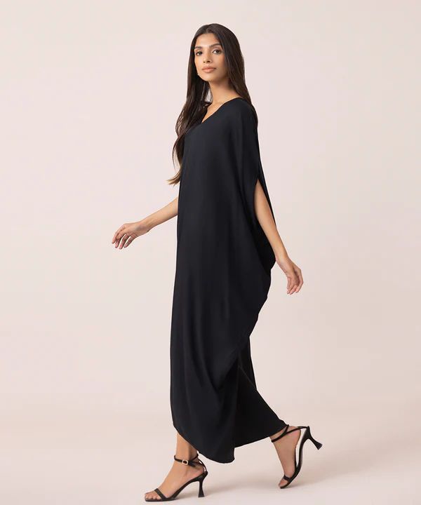 Betsy & Adam Women's Long Stretchy 3/4 Sleeve Cowl Neck Drape Back Gown product image (1)