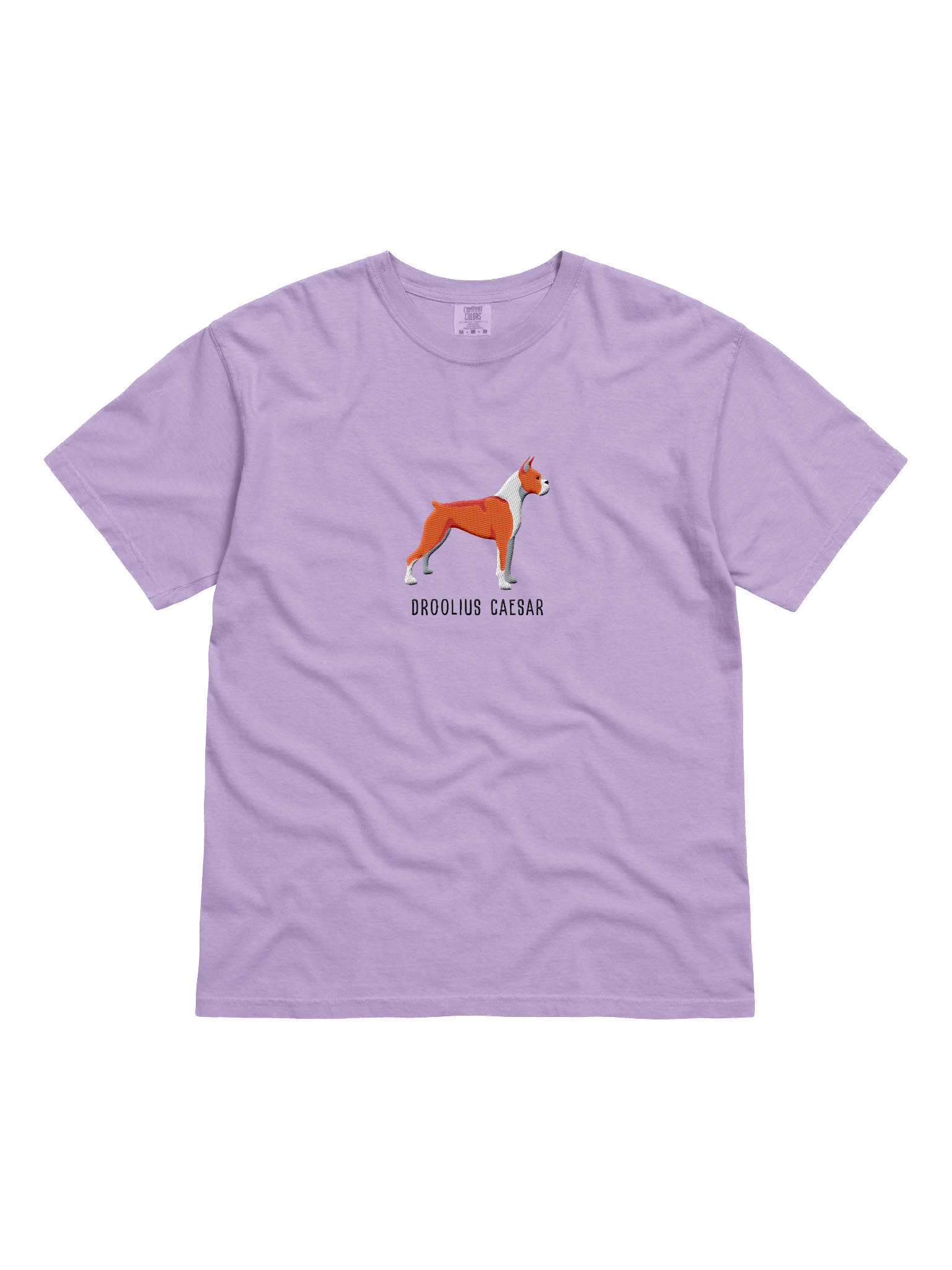 Droolius Caesar T-Shirt(Embroidered) of a Boxer(Red & White, Cropped Ears & Docked Tail) product image (31)