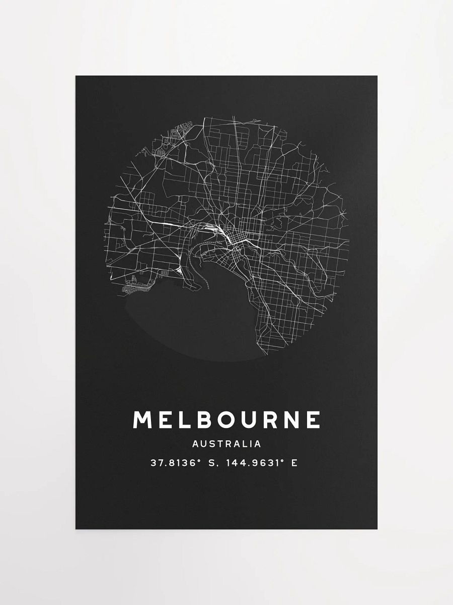 Melbourne Street Map Poster – Black Minimalist Circular City Art product image (4)