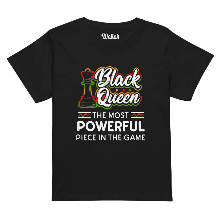 Black Queen High-Waisted Tee – Women’s chess-themed Rasta apparel product image (1)