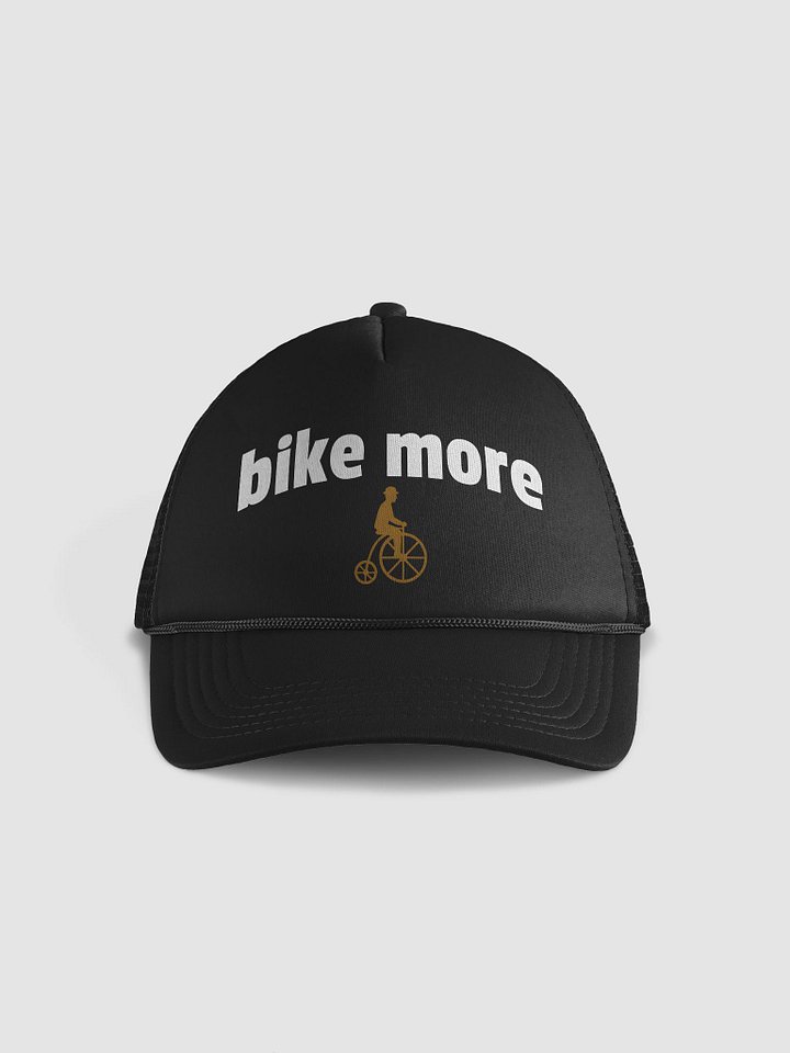 Bike More trucker hat with vintage penny-farthing bicycle icon product image (1)