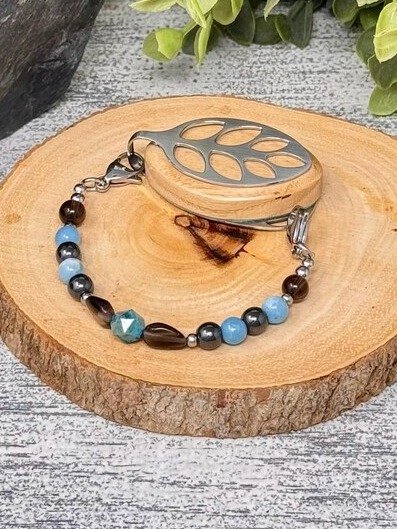 Serenity Bracelet | Agate, Larimar & Smoky Quartz | Handmade Accessory for Bellabeat Leaf Urban & Ivy product image (1)