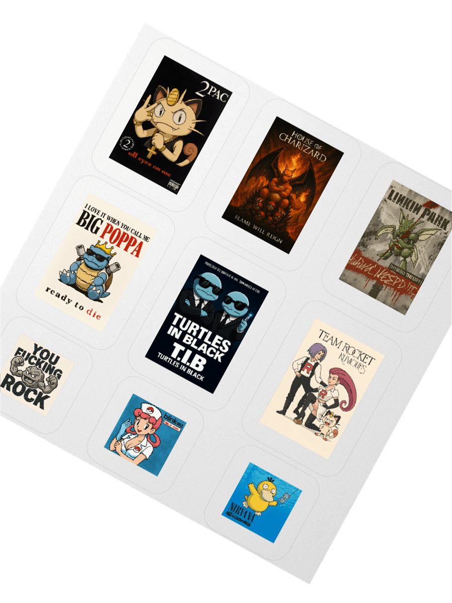 Pokemon Music Mashup Sticker Pack | Funny Anime & Rap Rock Parody Decals product image (5)