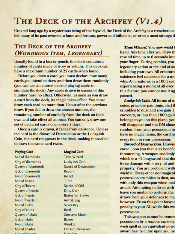 The Deck of the Archfey (5e Homebrew Item) product image (1)