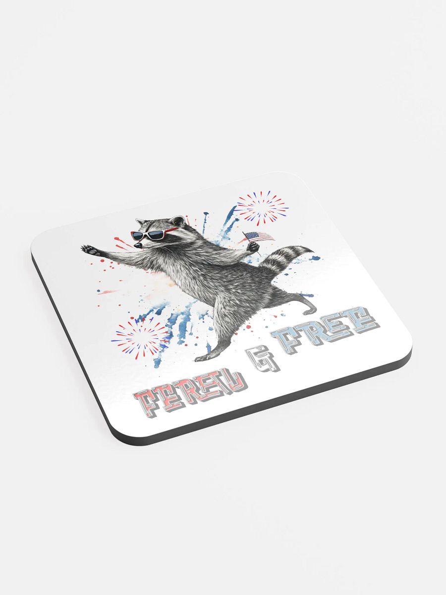 Feral And Free Raccoon Patriotic Cork Coaster product image (3)
