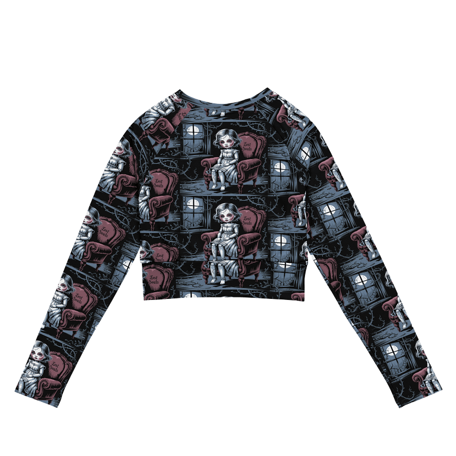 Midnight Veil Designs Gothic All-Over Print Long Sleeve Crop Top - Lost Souls Black product image (7)