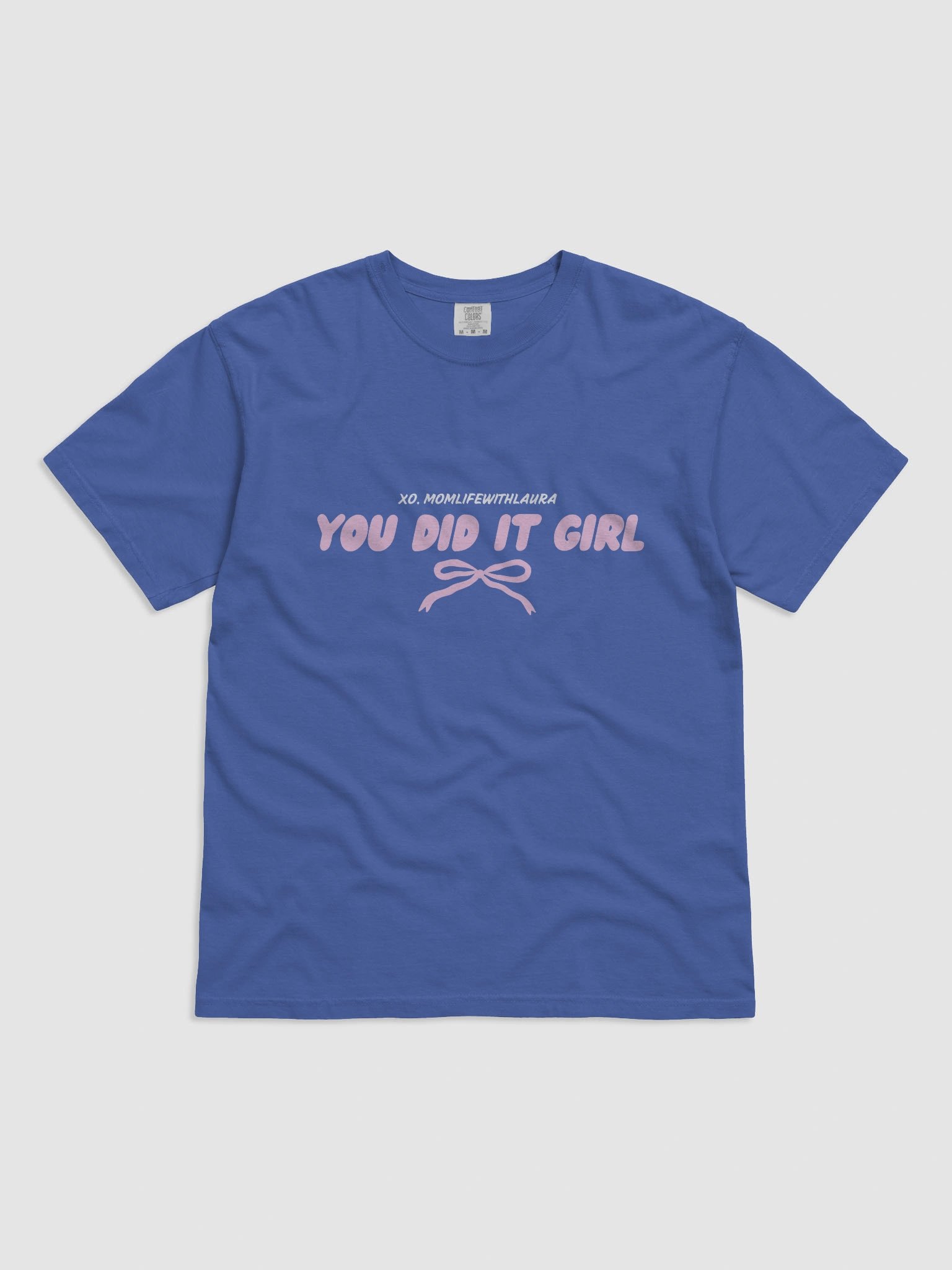 You Did it Girl Bow Comfort Colors Tee - Pink/Cobalt product image (1)