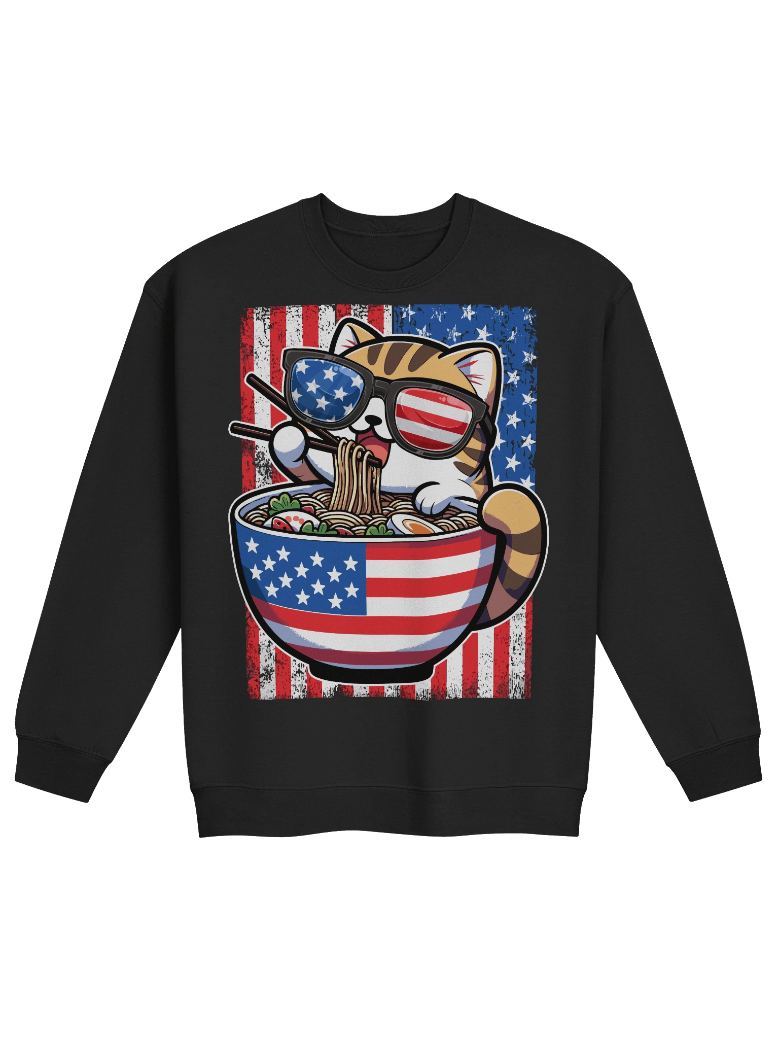 Cute Patriotic Noodle Cat Sweatshirt – Fun USA Ramen Pullover for Cat Lovers product image (1)