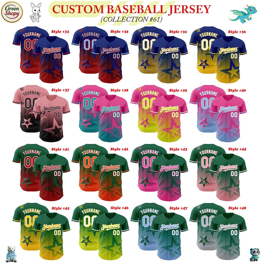 Authentic Baseball Jersey, Custom Baseball Jersey, Personalized Sport Jersey, Colorful, 3D Gradient Style Twinkle Star product image (183)