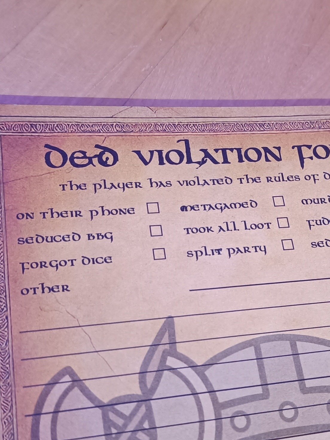 DnD Violation Form product image (3)