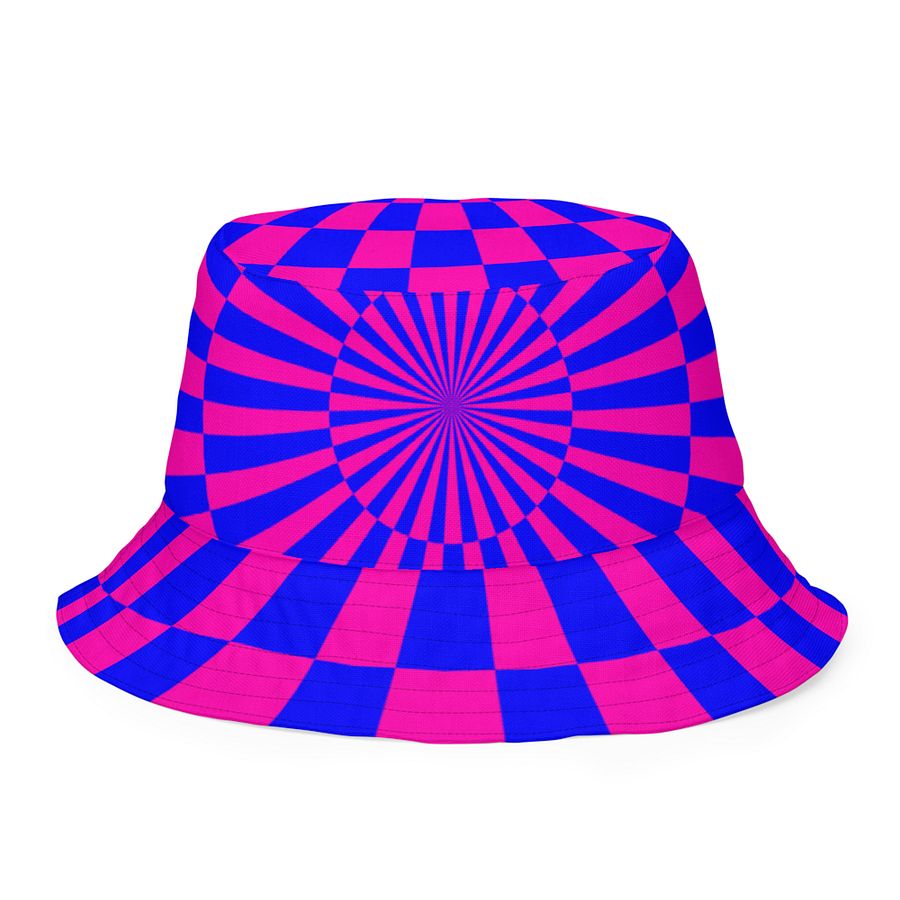 Twisted Circus Style Reversible Bucket Hat, Pink Blue Green Purple Spirals Checkers Accessory product image (3)