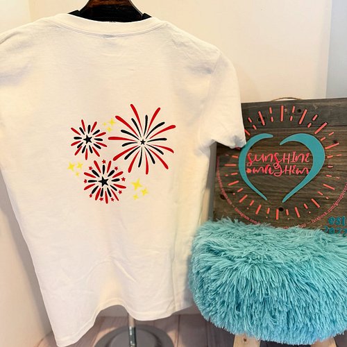 Kid 1 decided he wanted a fireworks shirt today with fireworks on the back. He chose the colors of course. Now, little sis… h...