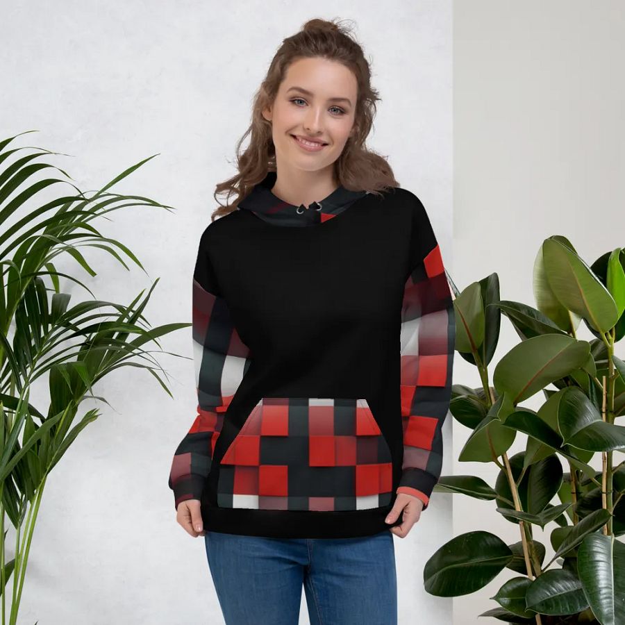 Black And Red Squares Unisex Hoodie product image (5)