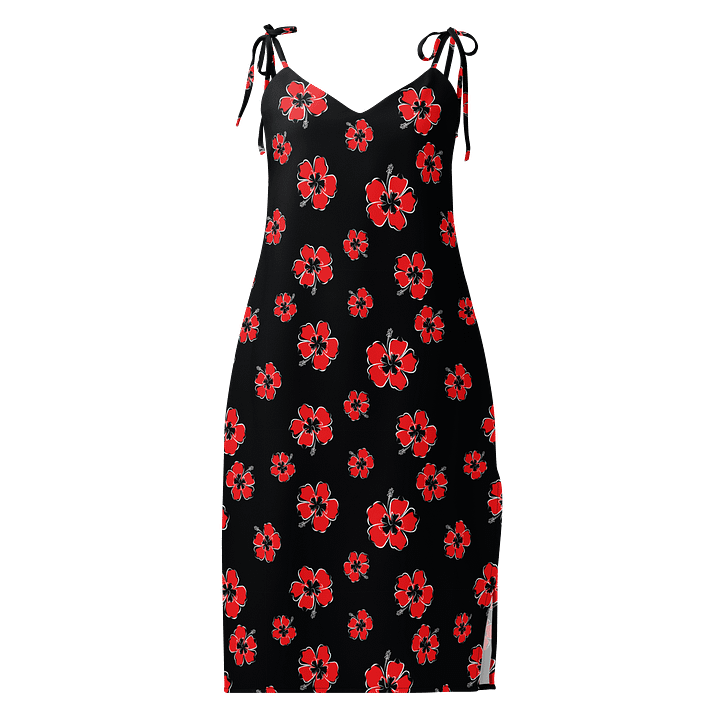 Black Slip Dress with Red Hibiscus Blossoms product image (1)