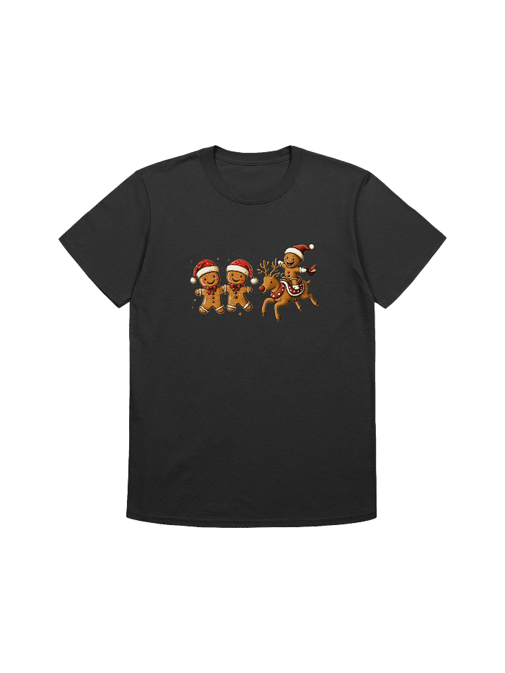 Playful Gingerbread Men and Reindeer Unisex Christmas T-Shirt product image (1)