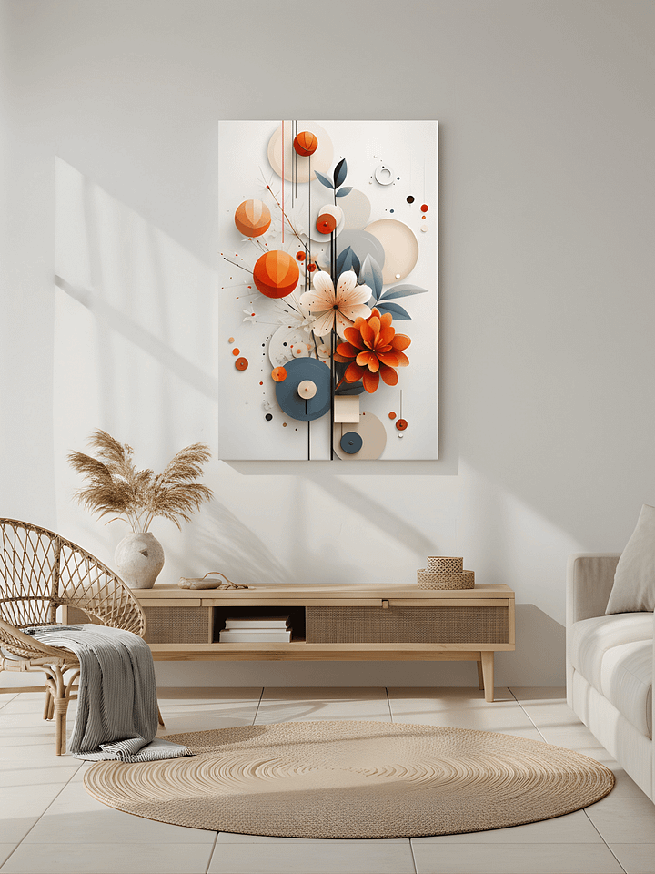 Abstract Floral Geometry with Teal and Orange Harmony Canvas product image (2)