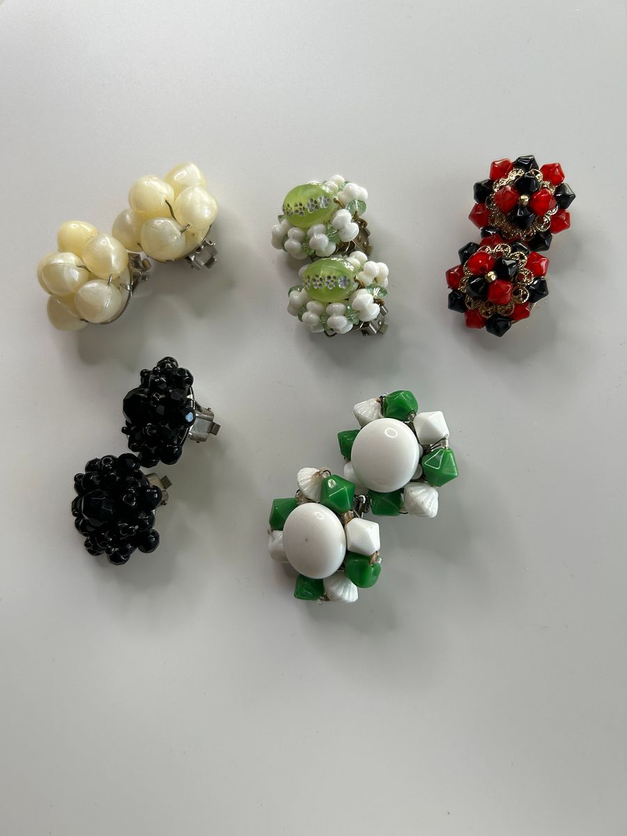 Vintage Beaded Cluster Clip On Earrings Lot of 5 product image (4)
