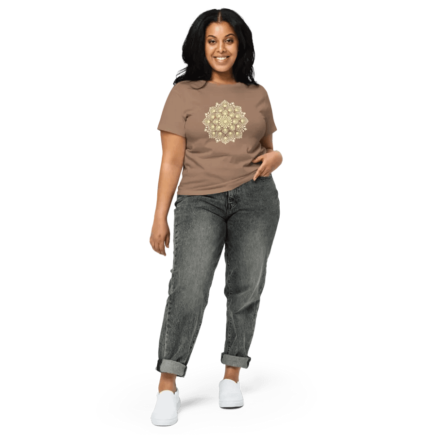 Yellow Dot Mandala Women's High-Waisted T-Shirt product image (8)