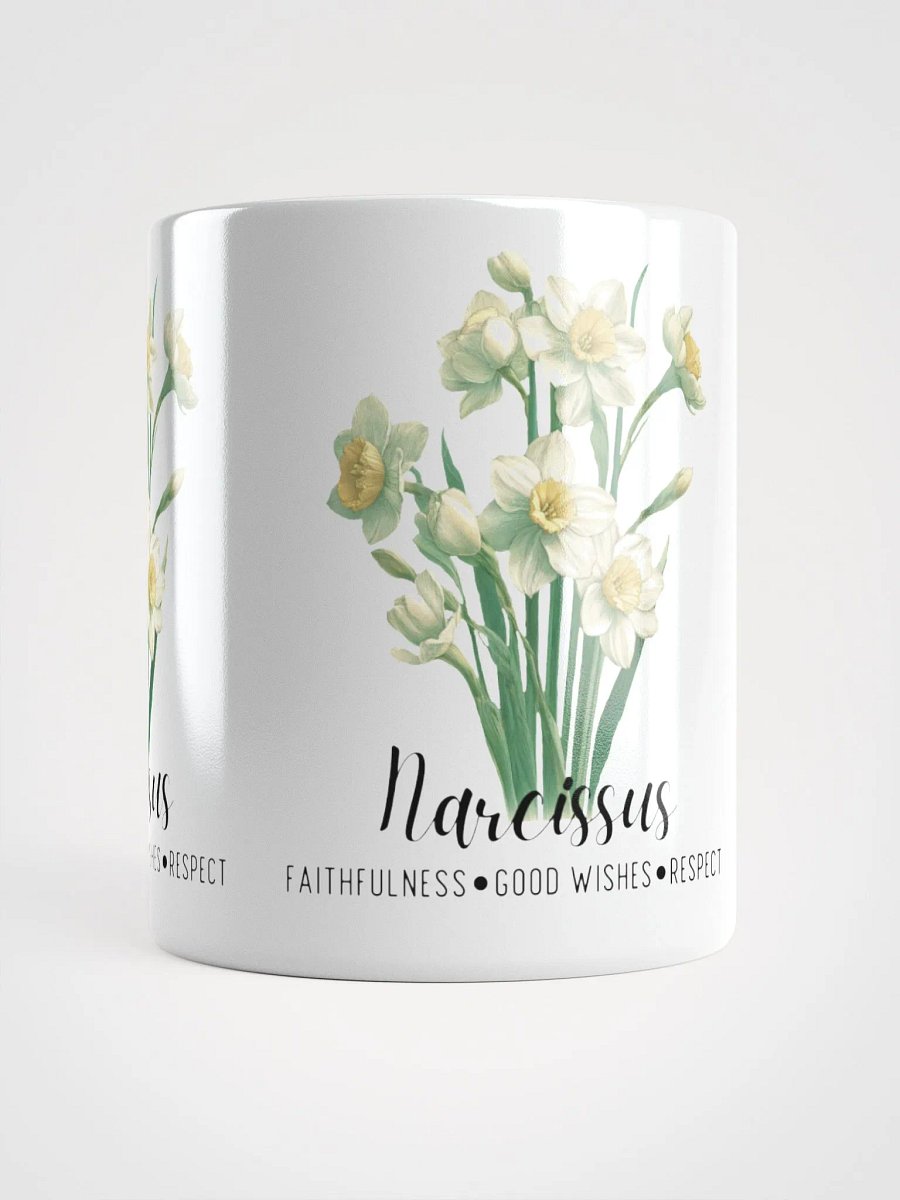 Narcissus Ceramic White Mug: Faithfulness, Good Wishes, Respect December Birth Month Flower product image (7)