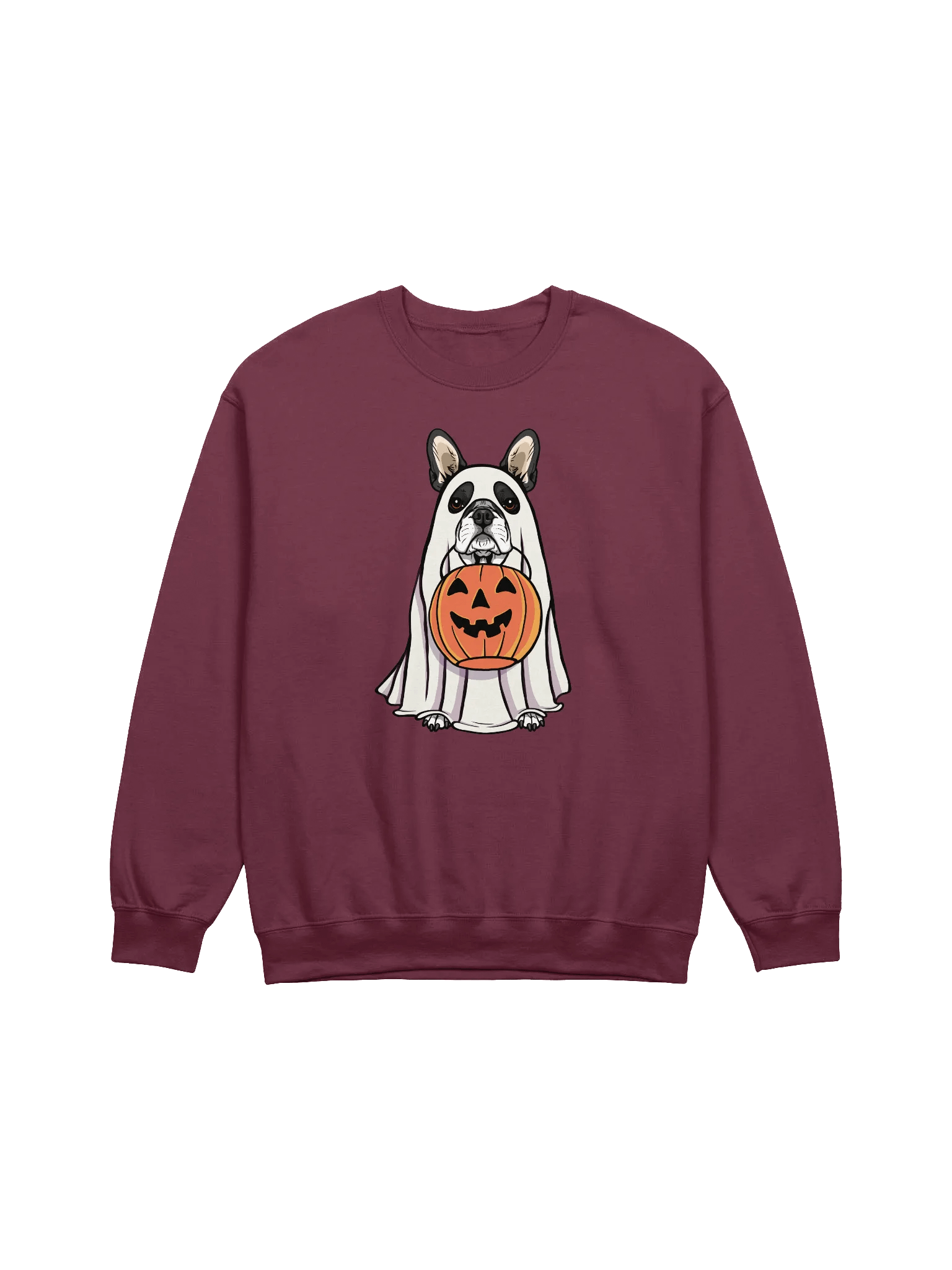 Funny Halloween Boston Terrier Sweatshirt | Funny Boston Terrier Wearing a Ghost Costume and Holding a Pumpkin Basket product image (1)