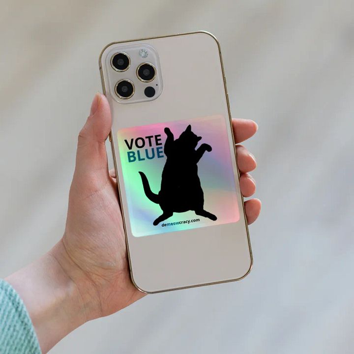 Vote Blue Dancing Black Cat Holographic Sticker product image (2)