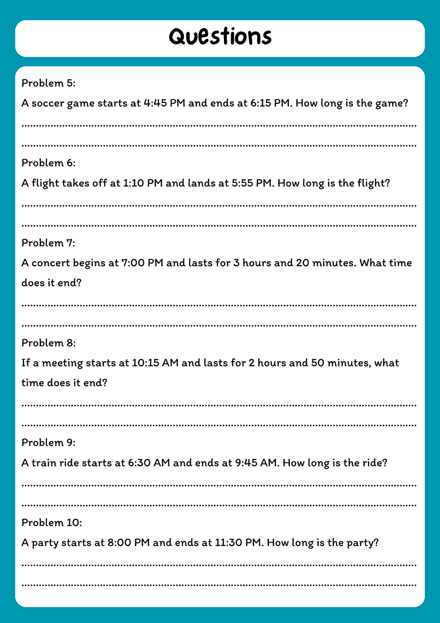 Elapsed Time Practice Worksheet - 10 Word Problems product image (2)