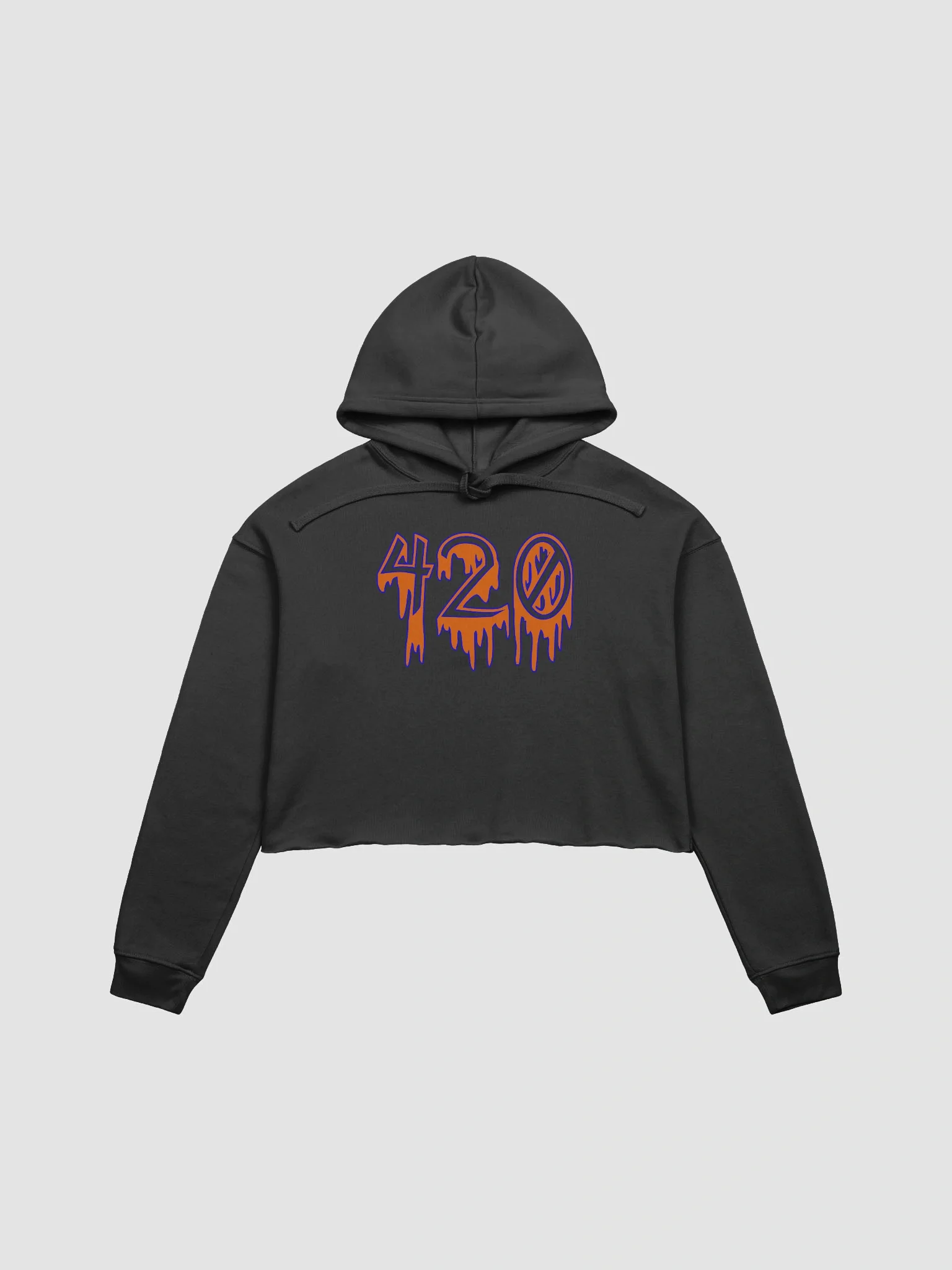 Orange Blue Happy 420 Horror Lover Crop Hoodie, Creepy Cannabis Clothing for Pothead Punks & Weedy Weirdos, Black Beach Goth Stoner Fashion product image (3)
