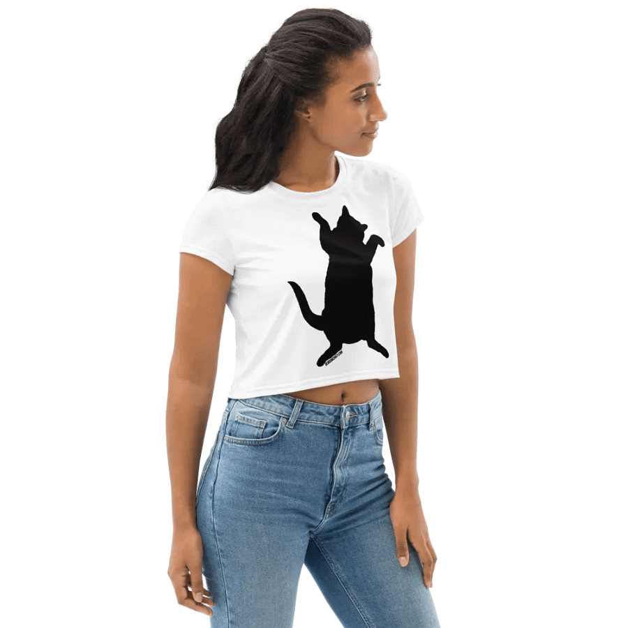 Dancing for Demeowcracy Black Cat Silhouette Crop Tee product image (10)