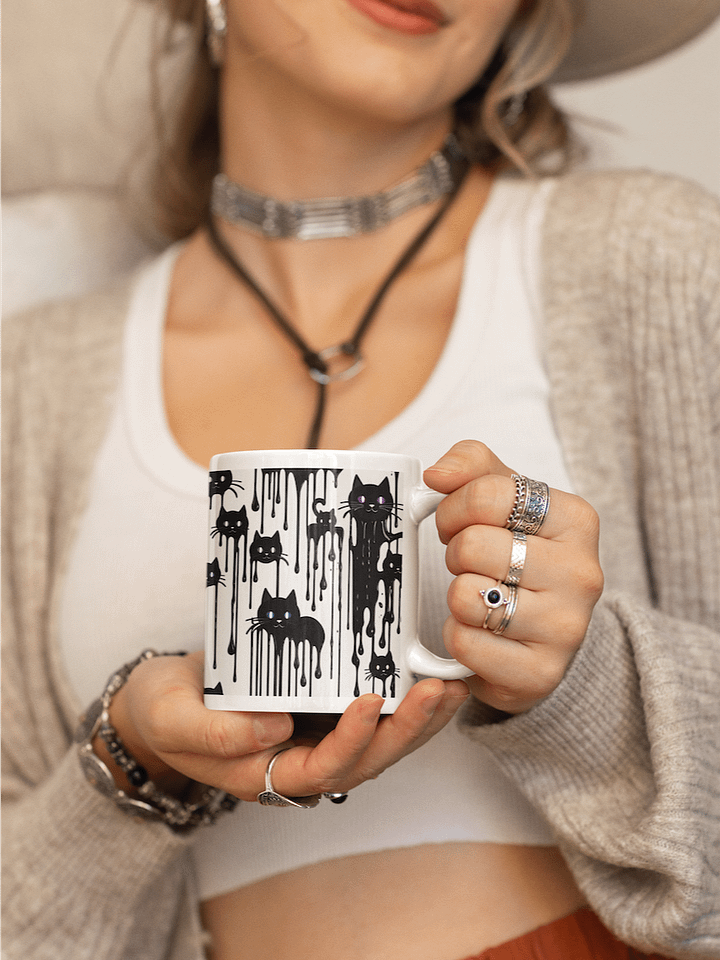 Whisker Wonderland (Black cat drip aRt) White product image (2)