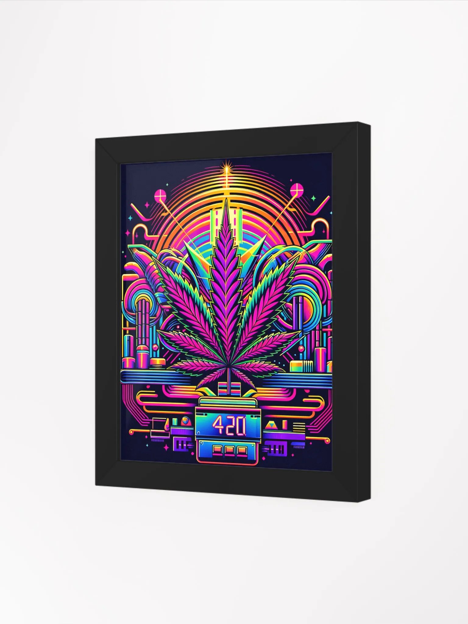 Cannabis Leaf - 420 Synthwave - Design | Framed Wall Art Poster product image (4)