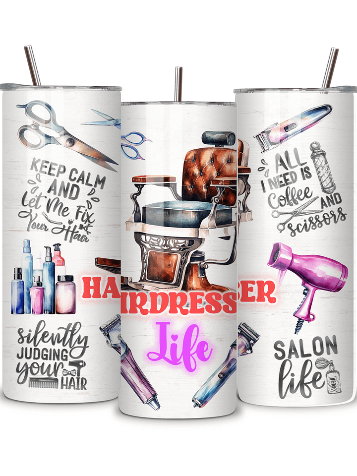 Hairdresser Life 20oz Skinny Tumbler with Metal Straw – Fun Salon-Themed Design – Double-Walled Insulated Stainless Steel Tumbler for Hot & Cold Drinks, Gift for Hairstylists product image (2)