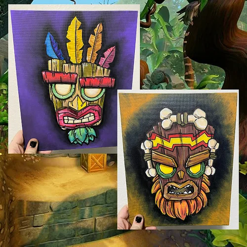 Started and finished these Crash masks last night. Most of the purple paint ended up on the floor, not a canvas 😂 next stream...