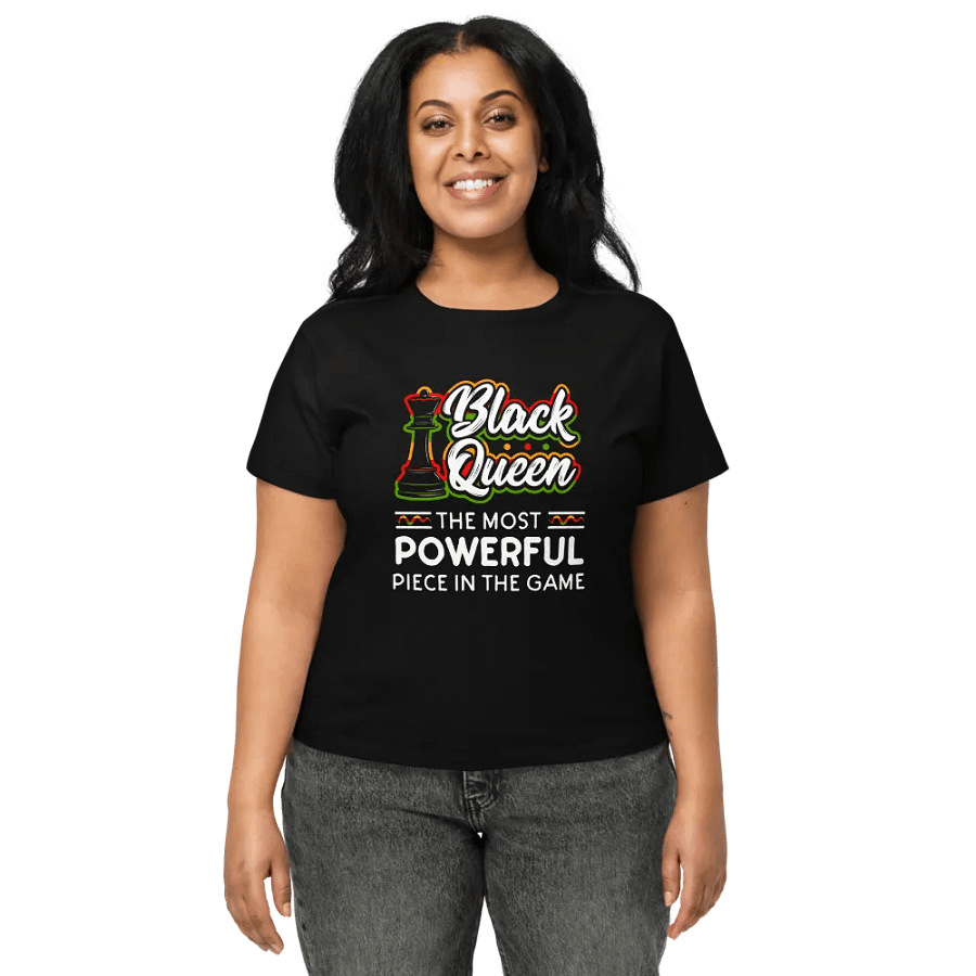 Black Queen High-Waisted Tee – Women’s chess-themed Rasta apparel product image (4)