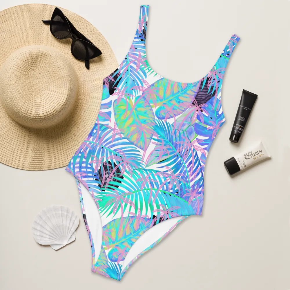 Ladies full swimsuit in lovely tropical blue turquoise palm leaves design. Fresh and trendy. product image (6)