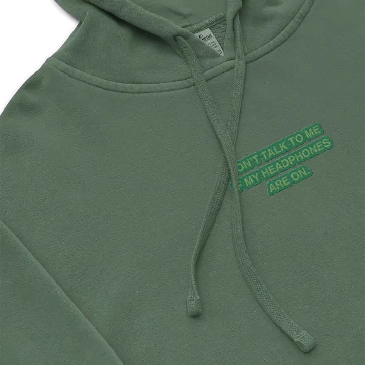HEADPHONES ON (moss design) embroidered pigment hoodie product image (1)