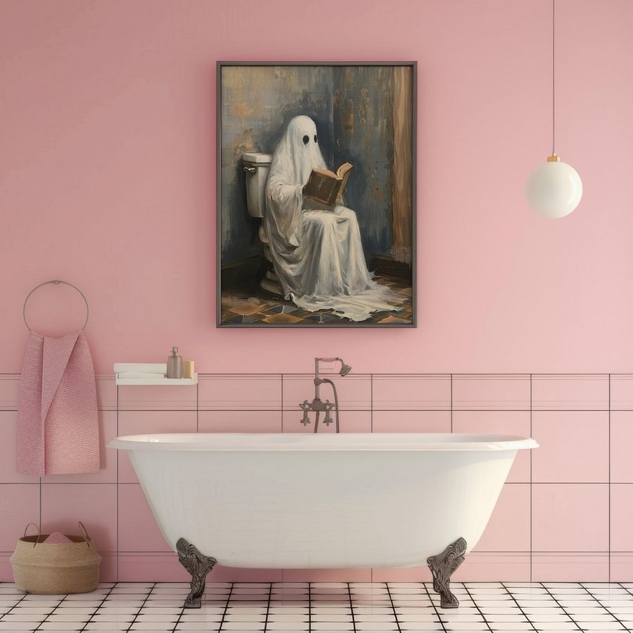 Ghost Reading a Book in Toilet Halloween Bathroom Wall Art Print product image (26)