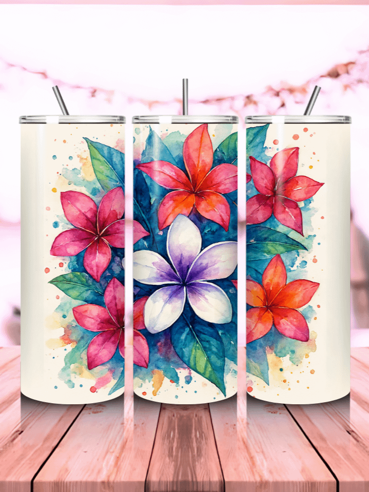 Tropical Plumerias Tumbler Wrap PNG – 20oz Skinny Sublimation Design with Vibrant Exotic Flowers & Bright Spring Colors – Perfect Tropical Gift – 300 DPI Instant Digital Download product image (1)